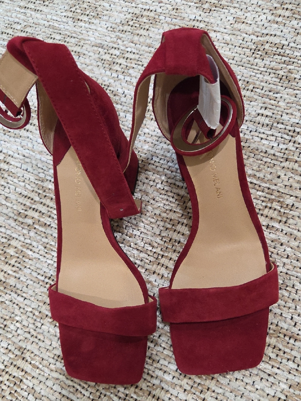 ANTONIO MELANI Red Suede Ankle-Strap Block Heels